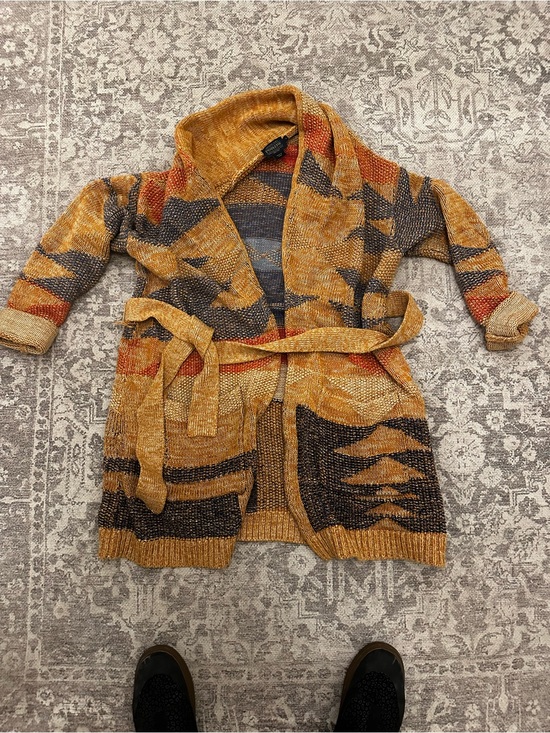 Pendleton Sweaters - Pendleton Monterey Open Front Belted Cardigan Jacket - Mustard Multi 100% cotton
